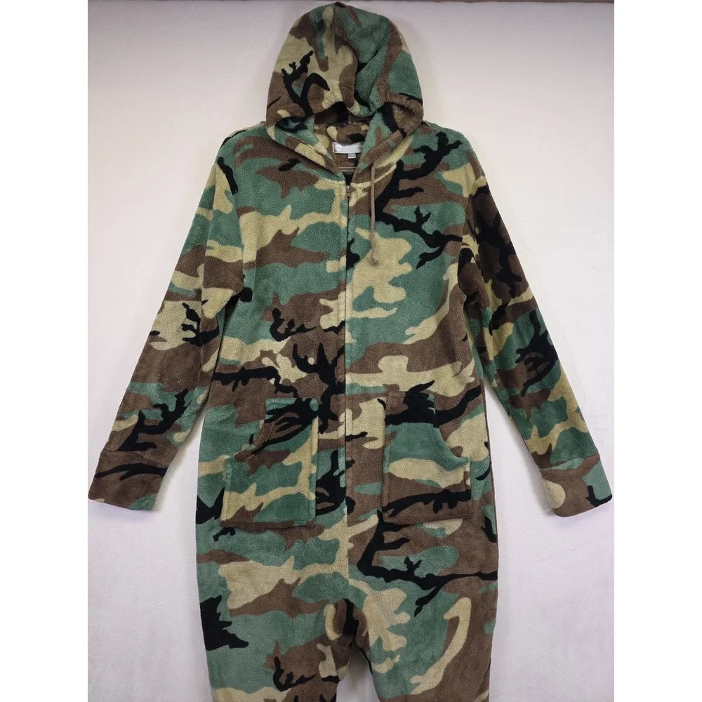 Alexander Del Rossa Fleece One Piece PJ Mens‎ Medium Camo Grunge Minimalist